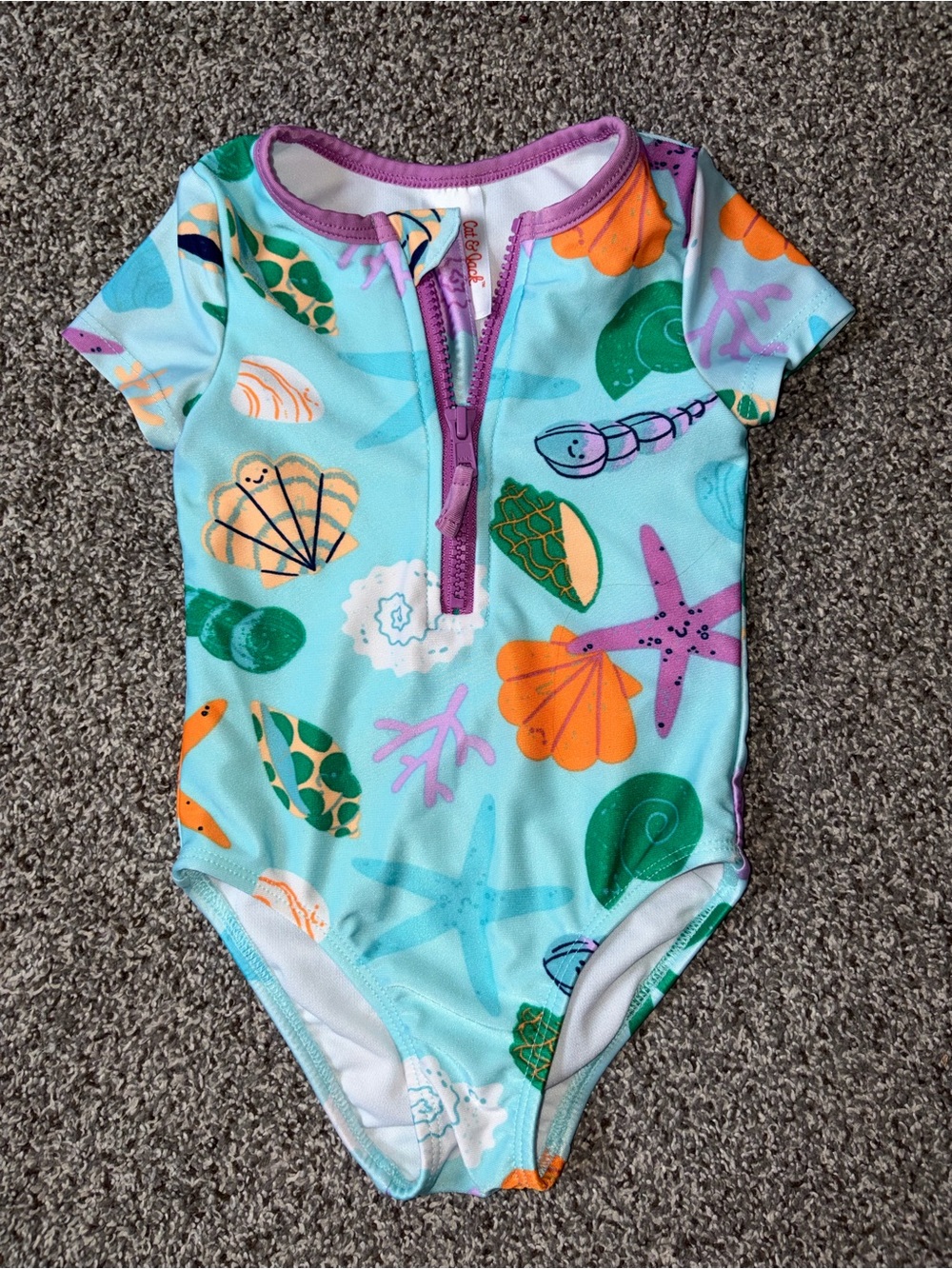 Cat and Jack 18 Months Kids Baby One-Piece Swim Suit - Sea Shell Print Blue